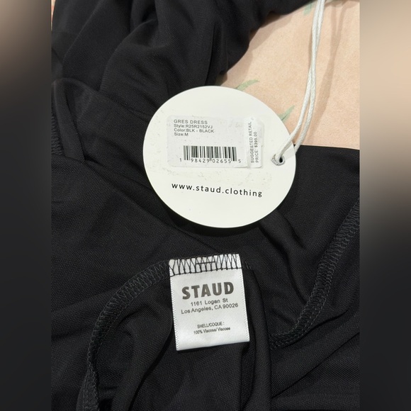 NEW STAUD Gres Dress, boat neck midi ruched waterfall heavy draped, Black Medium - Picture 13 of 13